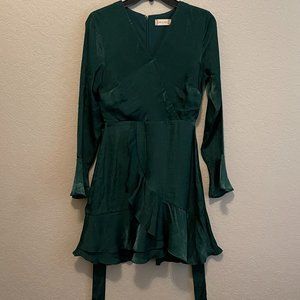 Green Satin Flare Dress